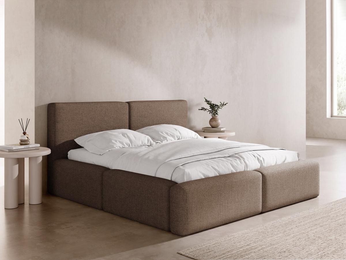 POLSTERBETT Duo mit Bettkasten, Metall-Lattenrost & hohem Kopfteil in Braun Chenille 160x200 cm - Birkefarben/Braun, Kunststoff/Textil (160/200cm) - WFL GROUP