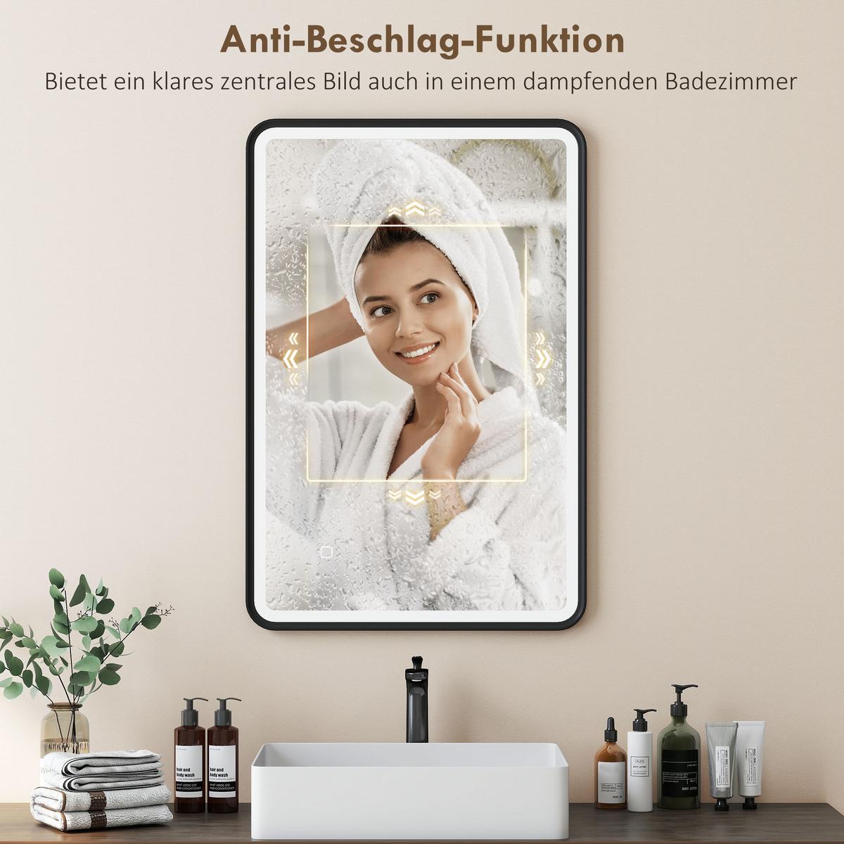 BADSPIEGEL Aluminiumlegierung Hartglas Schwarz - Schwarz, Glas (4/90/60cm) - HOMCOM