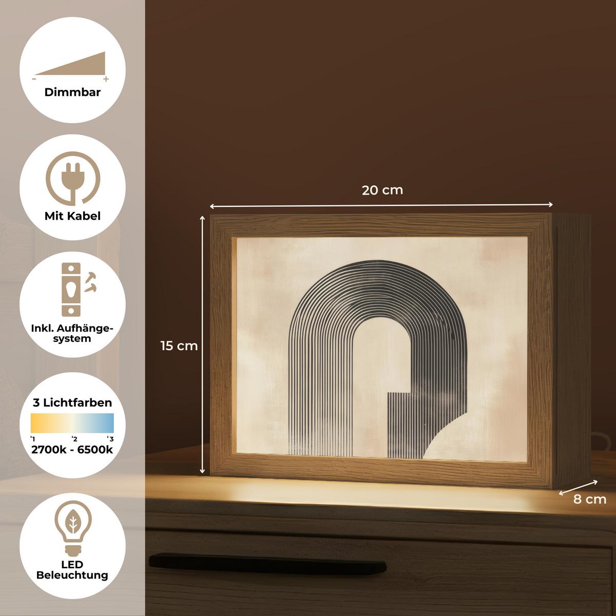WANDLEUCHTE Schleife - Streifen - Minimalistisch - Schwarz 20x15 cm - Beige, Holzwerkstoff (20/15/8cm) - OnlyWow