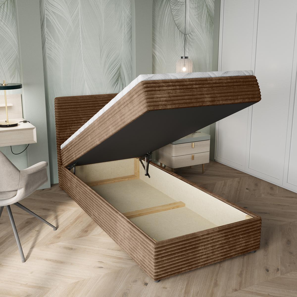 BOXBETT PISA 80 80x200 cm mit Matratze und Topper, H2+H3 - Beige - Beige, Holz (80/200cm) - MASSENO