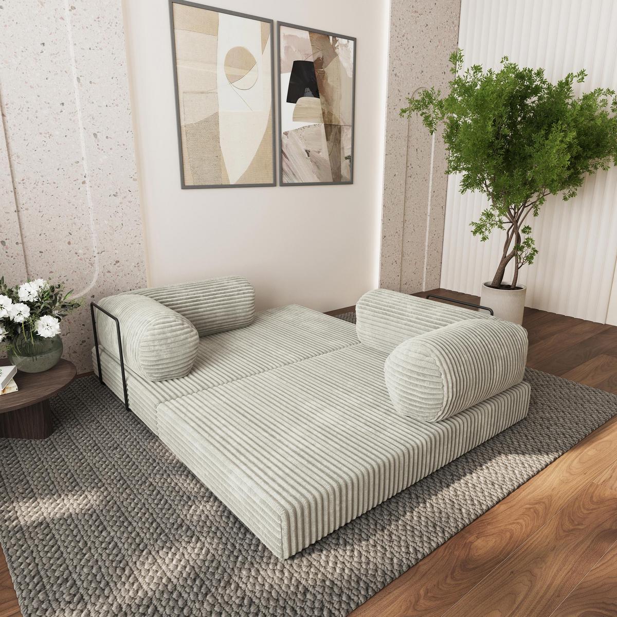ECKSOFA ETERA modulares Boneless Sofa mit Schlaffunktion Hellgrau Cordstoff - Hellgrau, Textil (270/160cm) - MASSENO