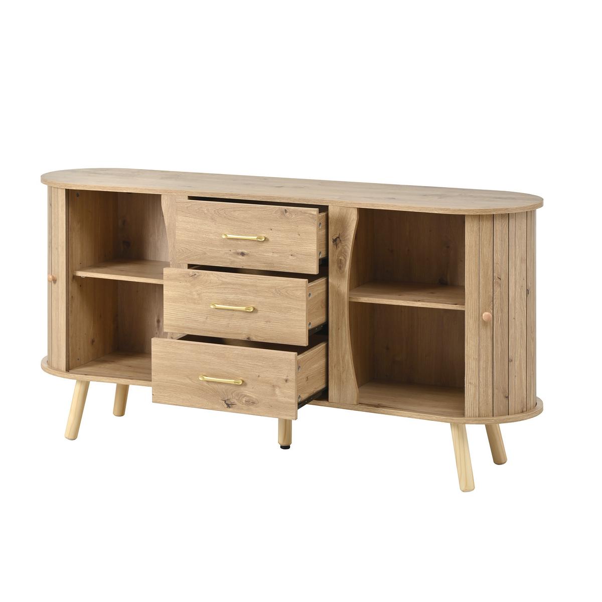 SIDEBOARD holzoptik & erbsenform 2 schiebetüren & 3 schubladen - Naturfarben, Holzwerkstoff (150/75/36.5cm) - Urban Meuble