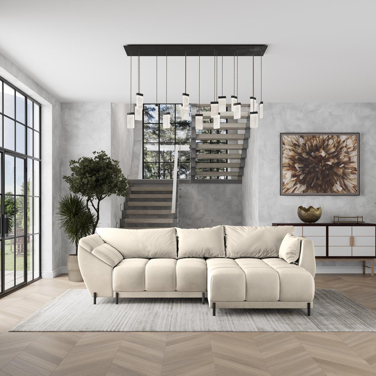 ECKSOFA VESTANO R-S Creme Velours-Stoff mit Schlaffunktion - Creme, Holz (287/182cm) - MASSENO
