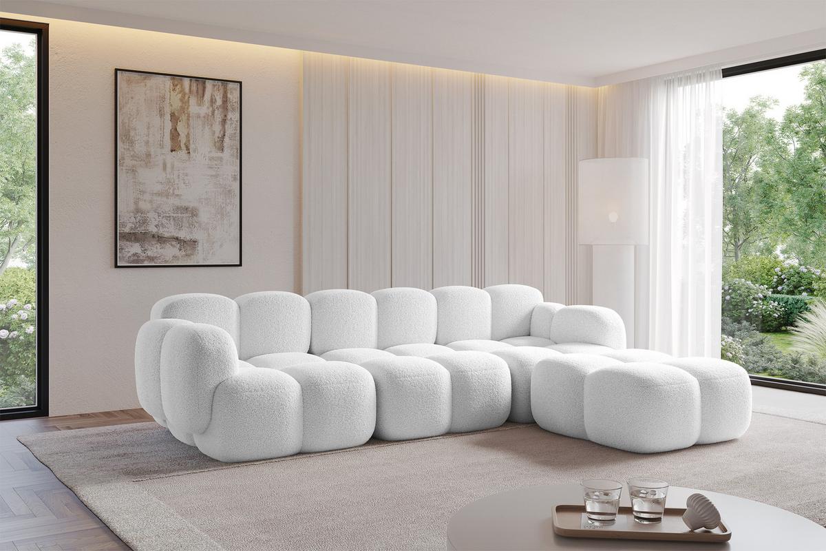 ECKSOFA modulares Sofa Rechts Miko-L2 302x205x75 Weiß Bouclé - Schwarz/Weiß, Holzwerkstoff/Kunststoff (302/205cm) - ALTDECOR