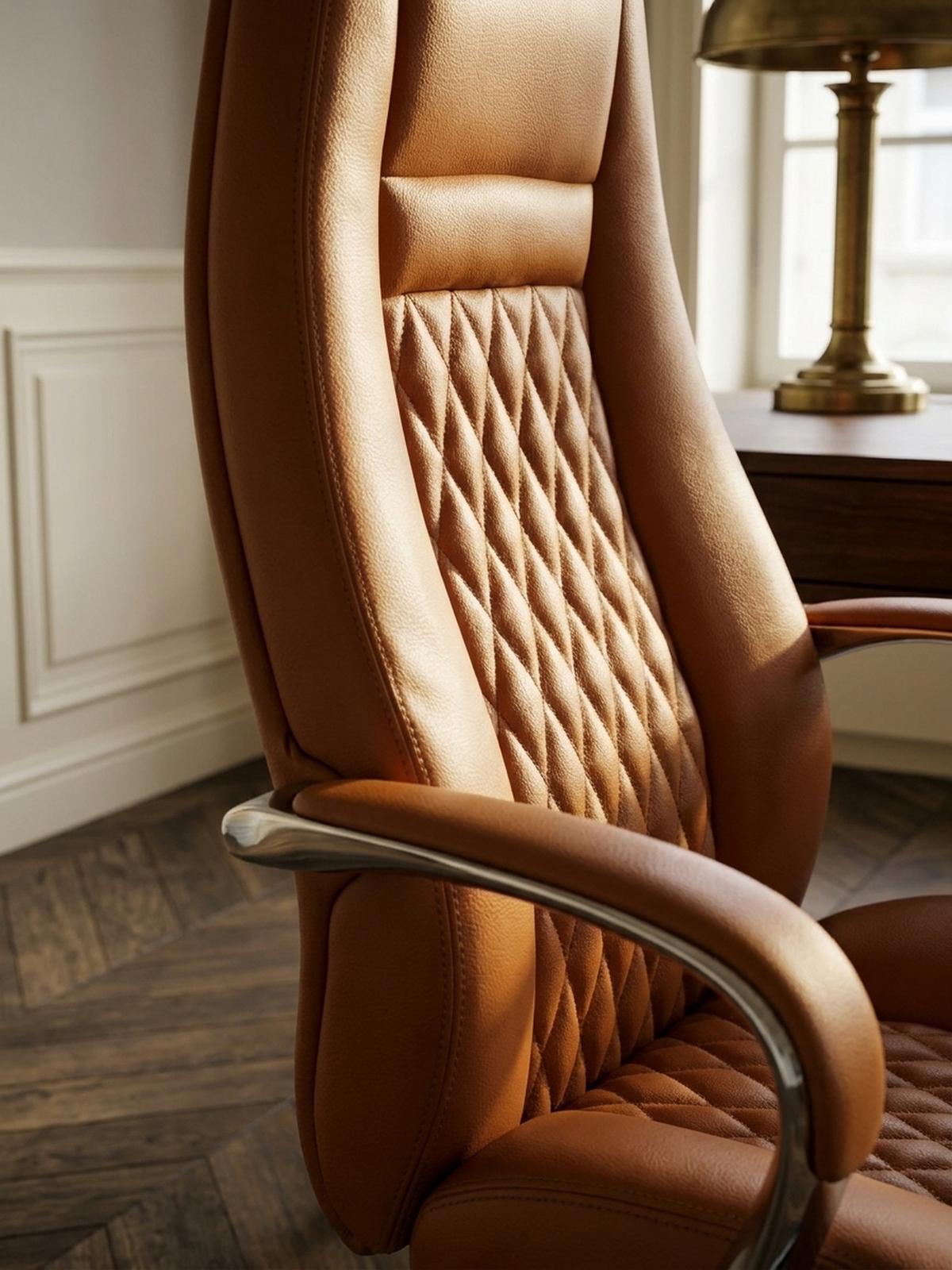CHEFSESSEL Echtleder mit Aluminiumfußkreuz und ergonomischer Sitzform MADRID, Beige 70x68x130 cm - Beige/Silberfarben, Leder/Metall (70/130/68cm) - KADIMA DESIGN