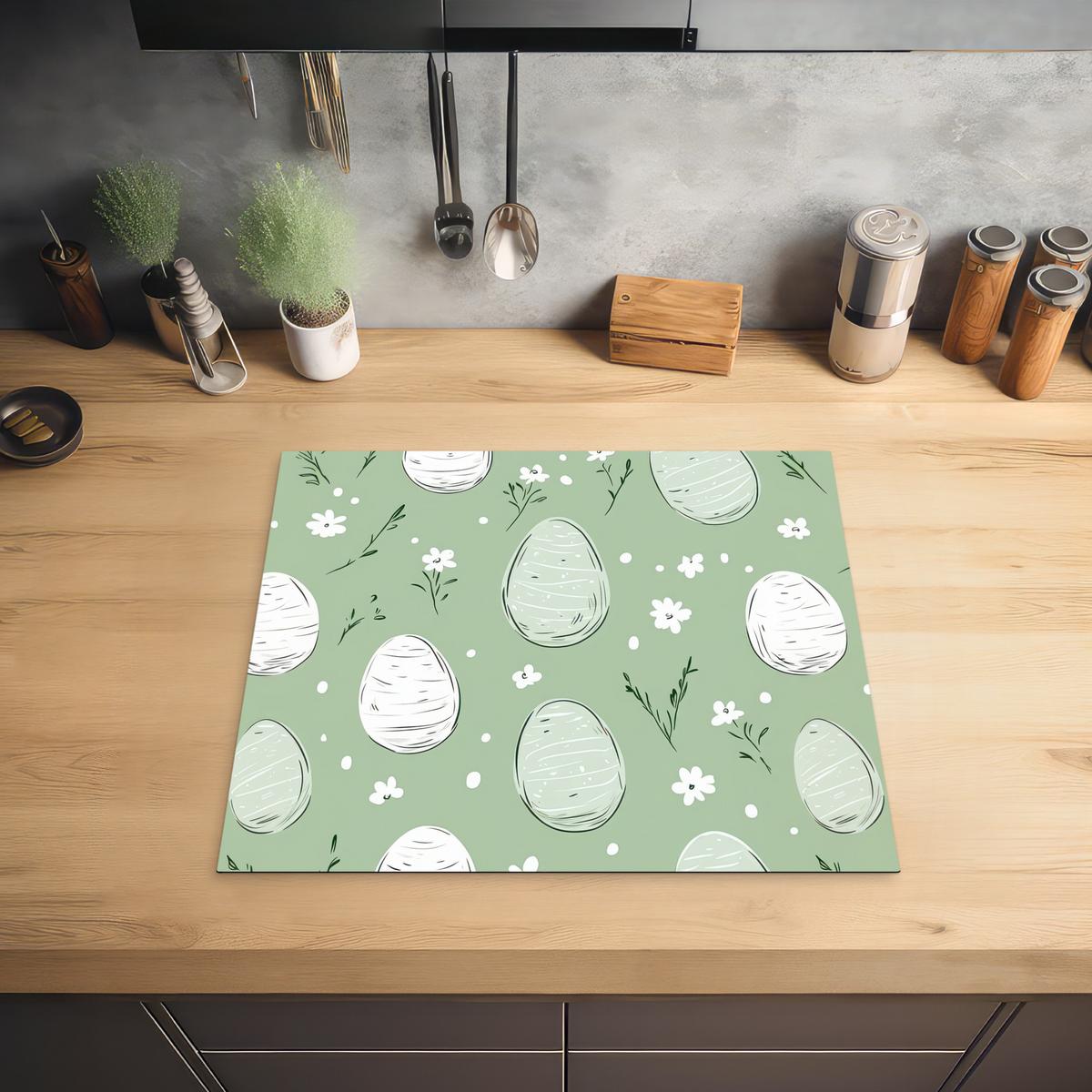 HERDABDECKPLATTE Grün - Eier - Muster Abdeckung Ceranfeld 58.3x51.3 cm - Waldgrün, Kunststoff (58.3/51.3/0.2cm) - MuchoWow