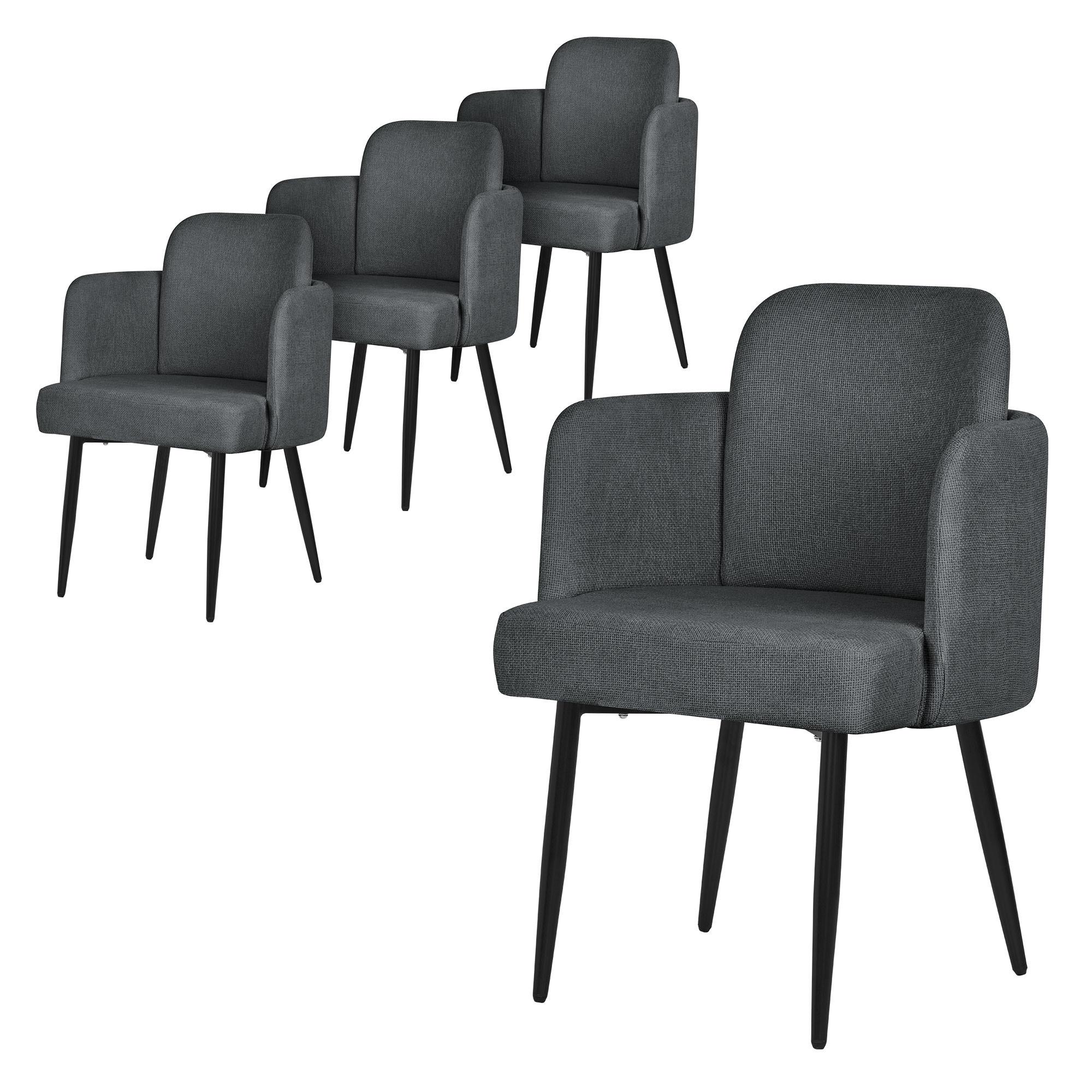 ESSZIMMERSTÜHLE 4er Set Anthrazit mit Stoffbezug Rattan Optik - Anthrazit/Schwarz, Textil/Metall (59/86/59cm) - ML-DESIGN