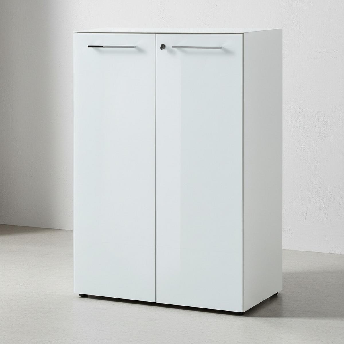 AKTENSCHRANK "Muenchen" Glasfront Soft-Close Abschließbar, Weiß 80x37x120cm - Weiß, Holzwerkstoff/Metall (80/120/37cm) - KADIMA DESIGN