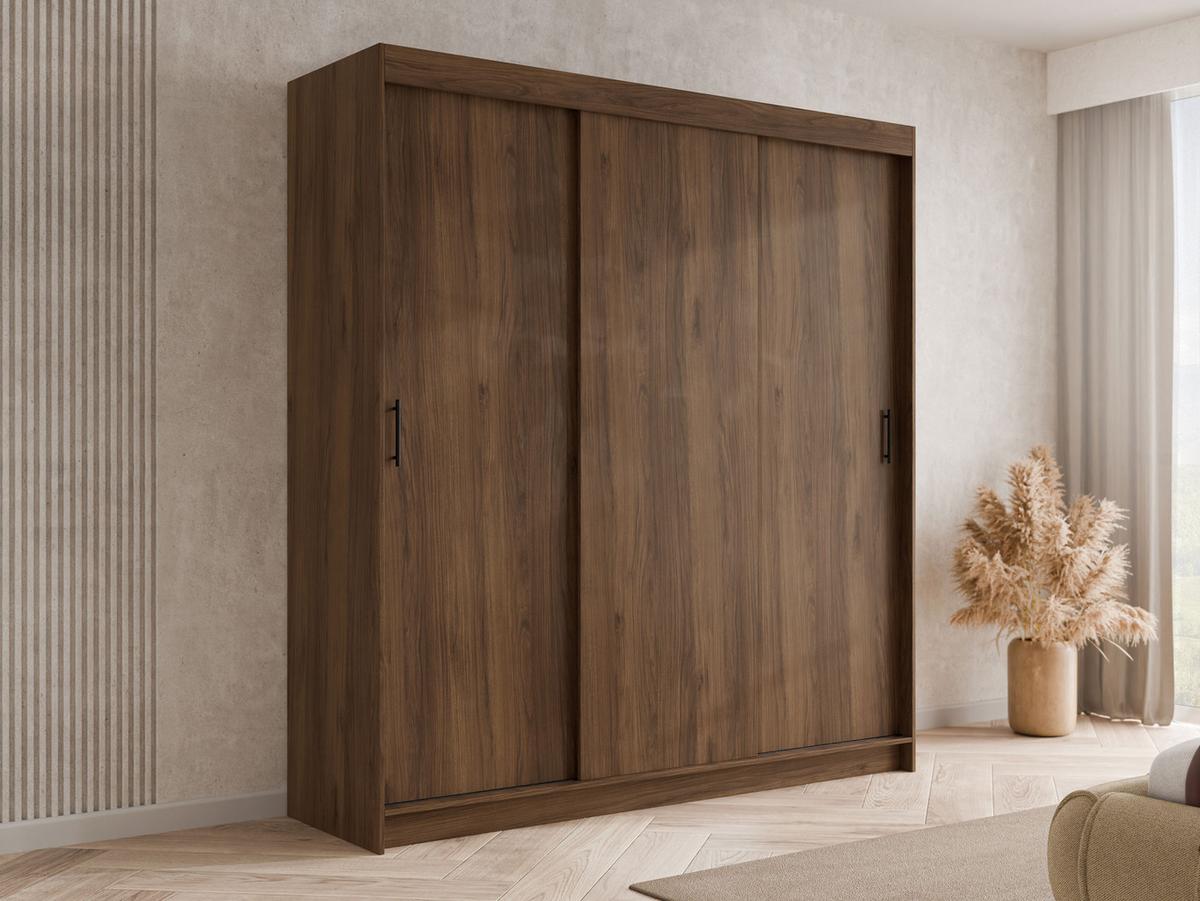 SCHIEBETÜRENSCHRANK Infinity I 200 - Nussbaumfarben/Schwarz, Holzwerkstoff/Kunststoff (200/200/58cm) - MIRJAN24