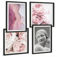 BILDER SET 4er Set - 50x50 cm & 40x60 cm Schwarzer Rahmen - Pfingstrosenskulptur einer Frau - Schwarz, Kunststoff (50/50cm) - TULUP