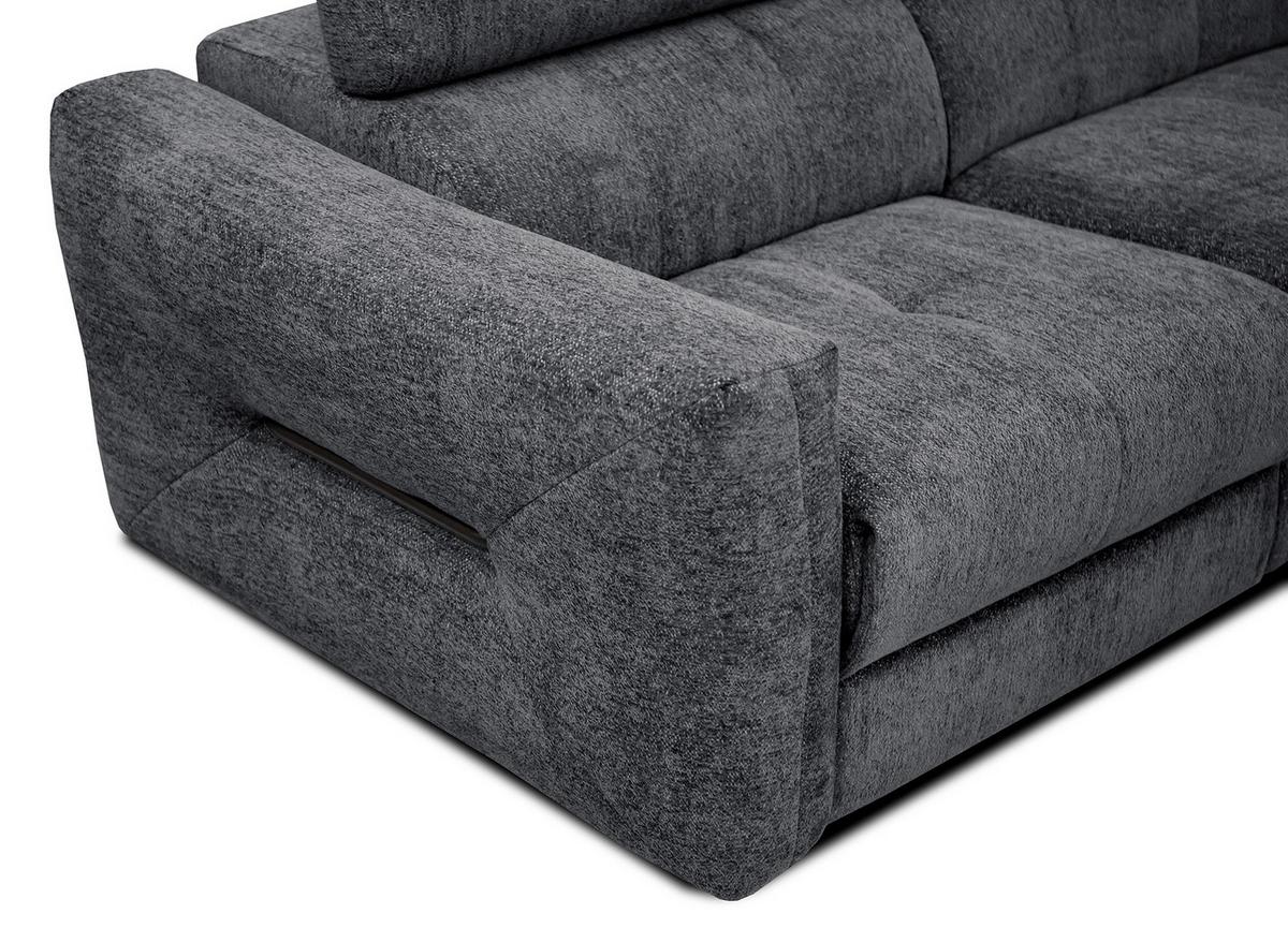 SOFA CALVERA 3-Sitzer mit 1 Relaxfunktion, graphitfarben - Graphitfarben/Schwarz, Holzwerkstoff/Textil (204/79/106cm) - Wozimo