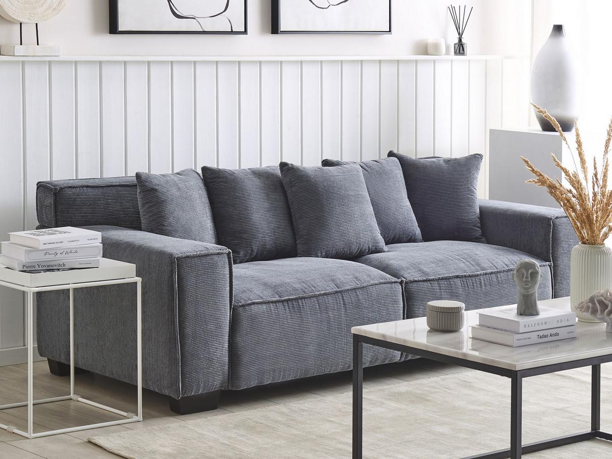 3-SITZER-SOFA Cord Dunkelgrau Viskan - Dunkelgrau, Textil (200/67/82cm) - Beliani