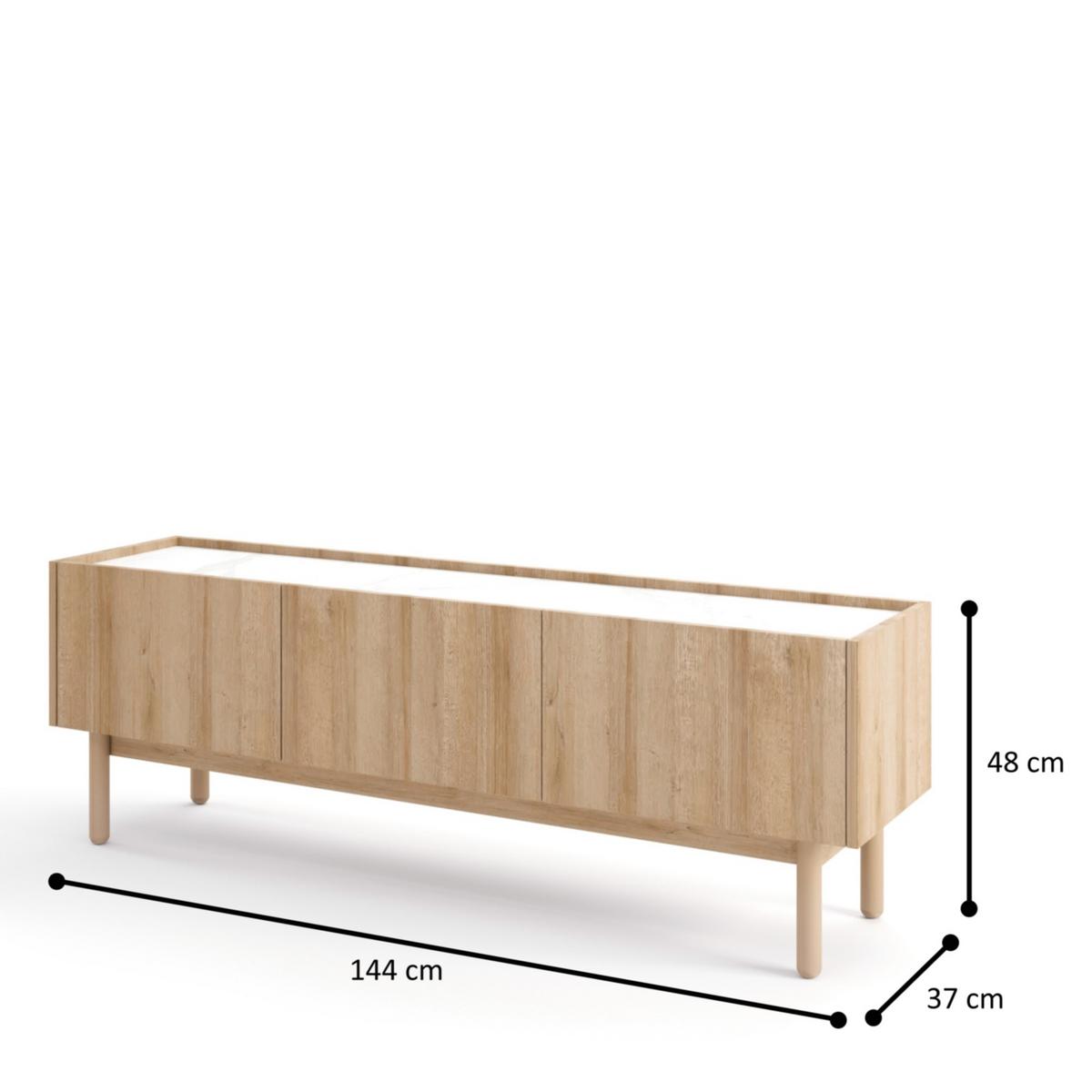 LOWBOARD BOLOGNA 144x37x48 cm mit 3 Türen Eichefarben - Eichefarben, Holzwerkstoff (144/48/37cm) - MASSENO