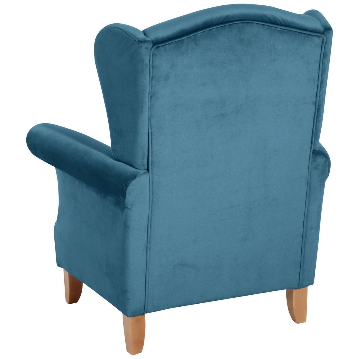 OHRENSESSEL Katria Bezug Samtvelours Buche natur / petrol - Blau, Kunststoff (88/108/84cm) - 58aufmkessel