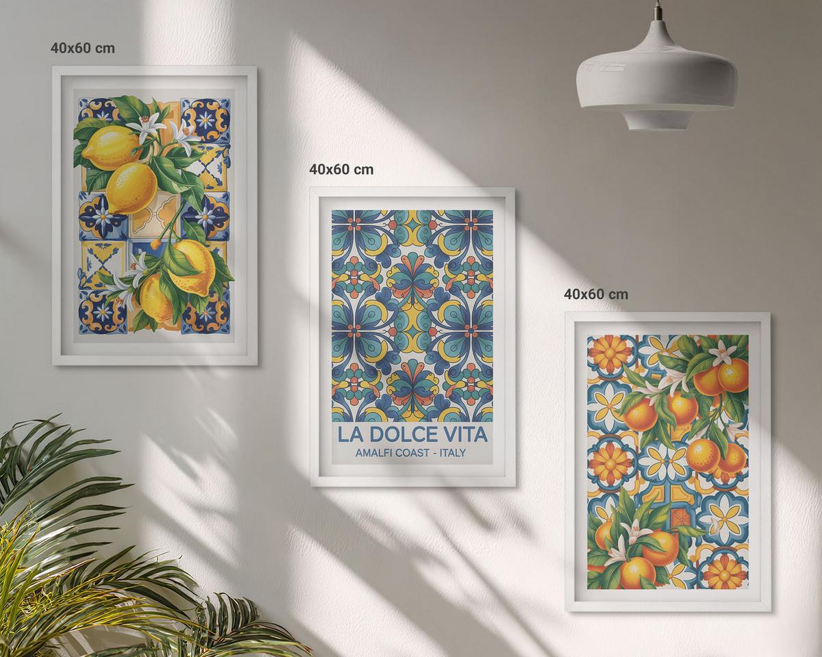 BILDER SET 3er Set - 40x60 cm Weißer Rahmen - Zitronen-Orangenblütenmuster - Weiß, Kunststoff (40/60cm) - TULUP