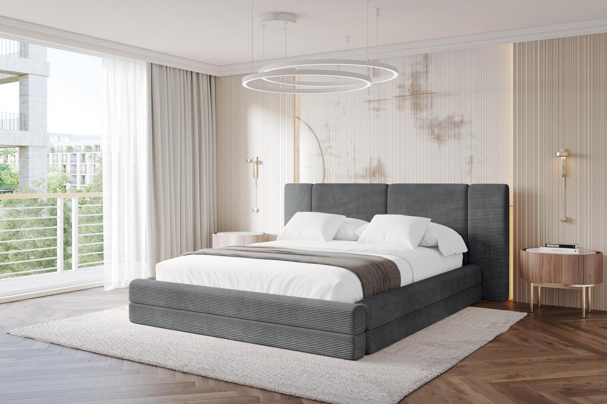 POLSTERBETT mit Bettkasten und Lattenrost, Bett mit Matratze H3/H4 - TEVO 140x200 Dunkelgrau - Graphitfarben, Holzwerkstoff/Textil (140/200cm) - ALTDECOR
