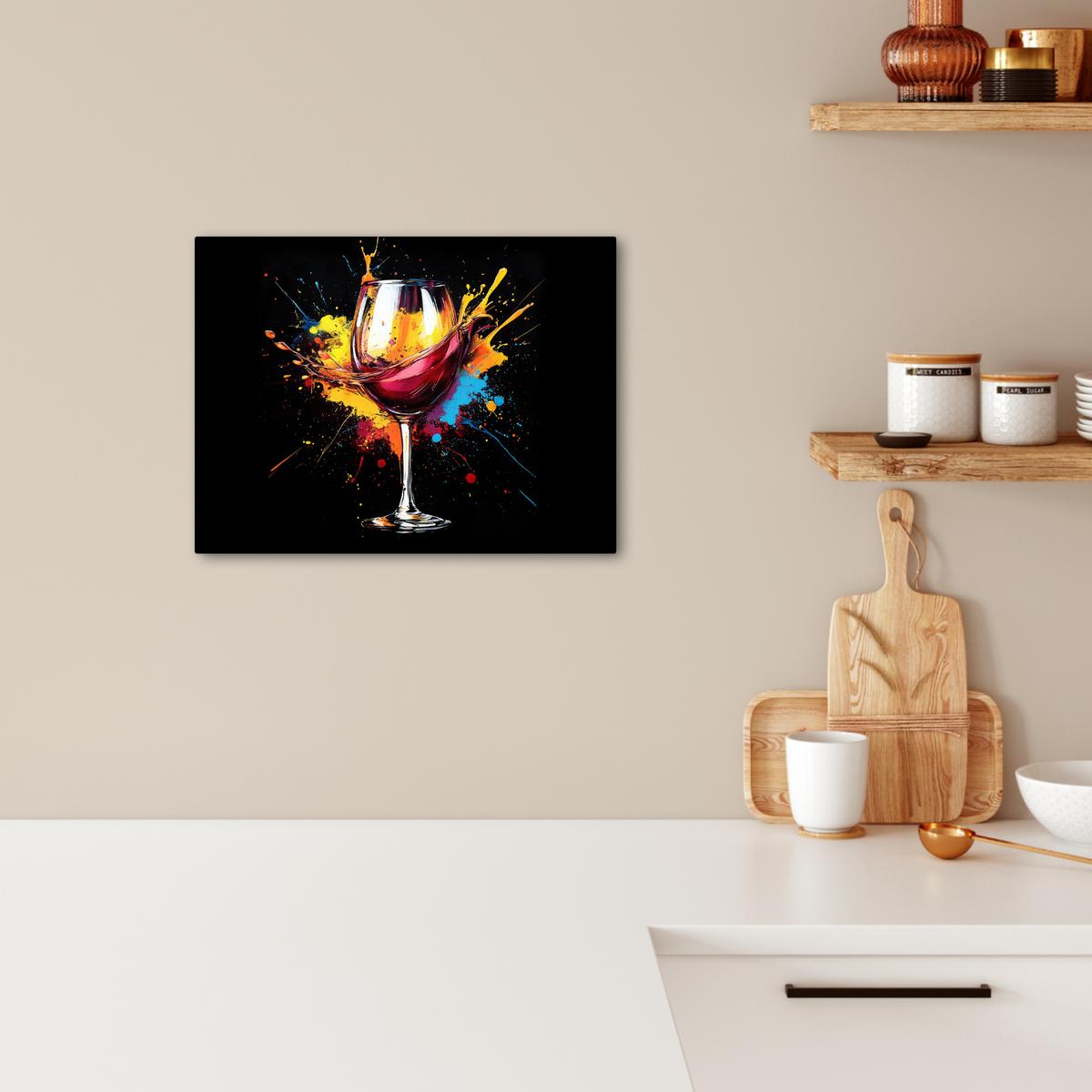 LEINWANDBILD Wein - Glas - Graffiti - Getränk - Rot - Farbe Wandbild 40x30 cm - Weinrot, Textil (40/30cm) - MuchoWow