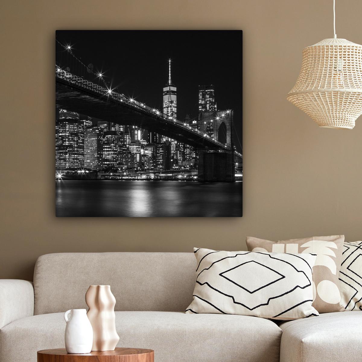 LEINWANDBILD New York - Brooklyn - Brücke Deko Groß 90x90 cm - Schwarz, Textil (90/90cm) - MuchoWow
