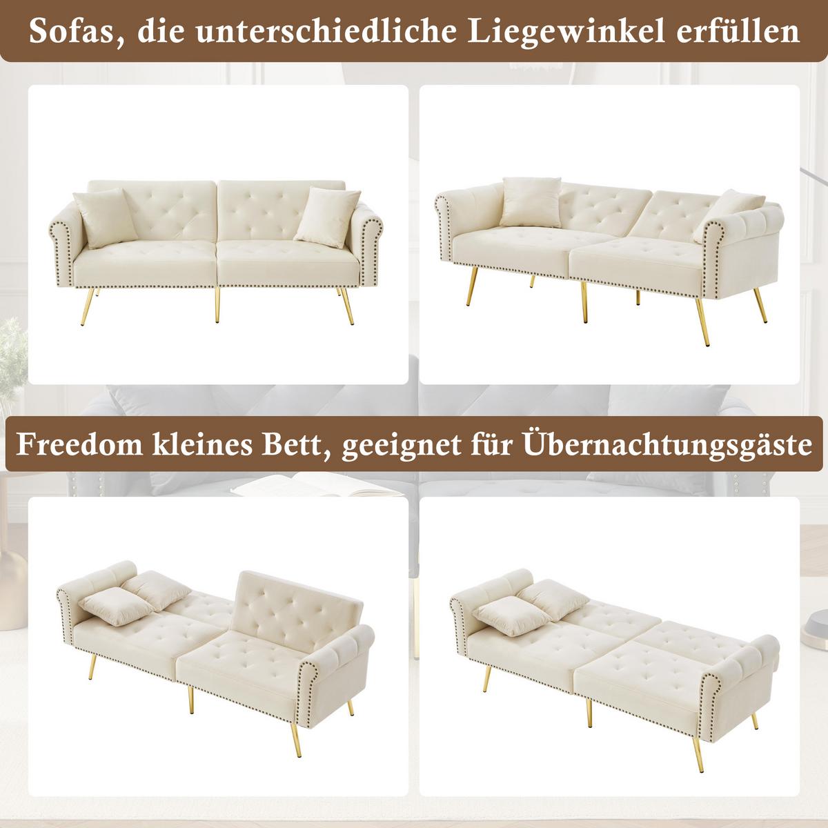 SCHLAFSOFA 2-in-1 Funktion Velours - Beige, Kunststoff (173/70/75cm) - Urban Meuble