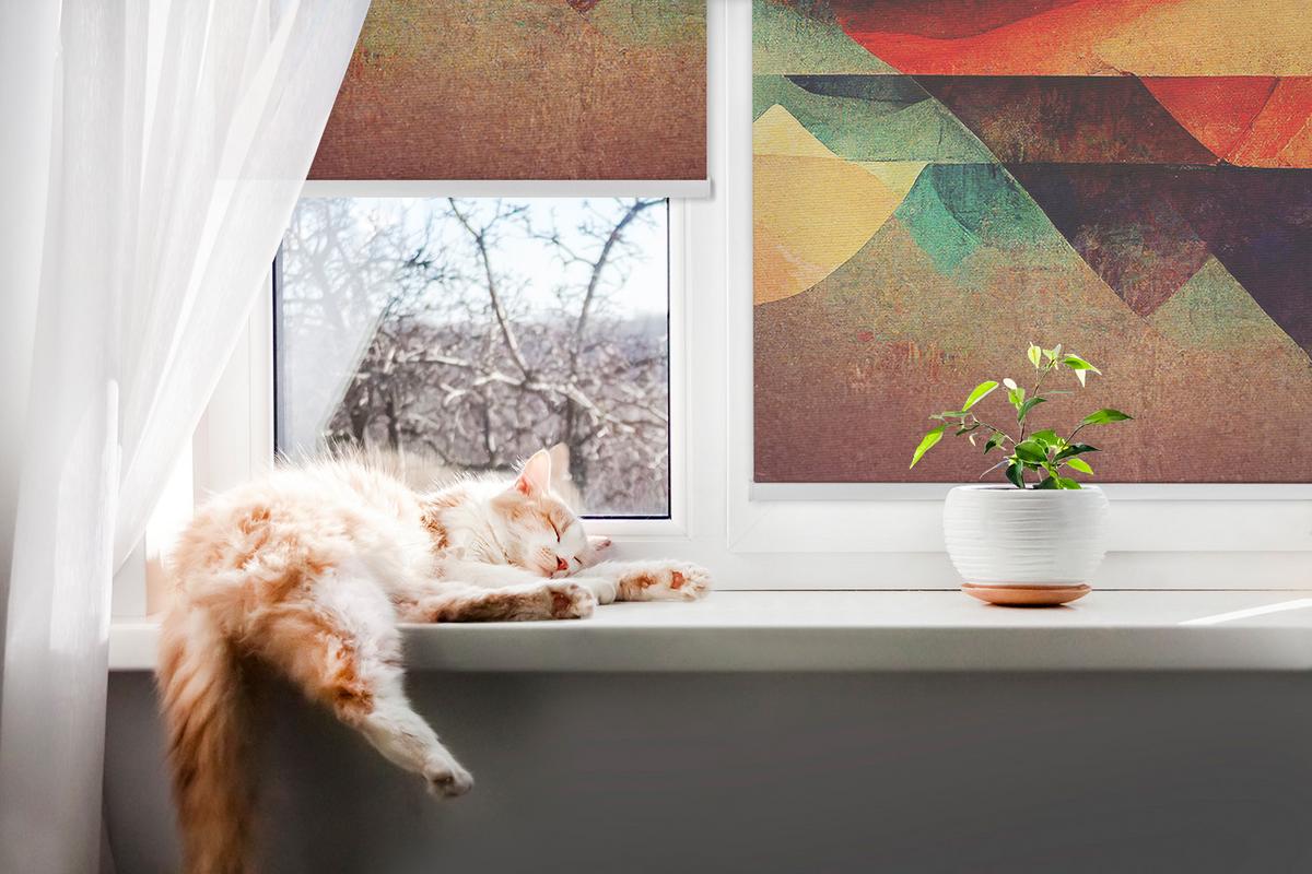 INNENROLLO - Fensterrollo - Rollo - 140x140 cm - Abstrakte Berge - Blau, Kunststoff (140/140/0.5cm) - TULUP