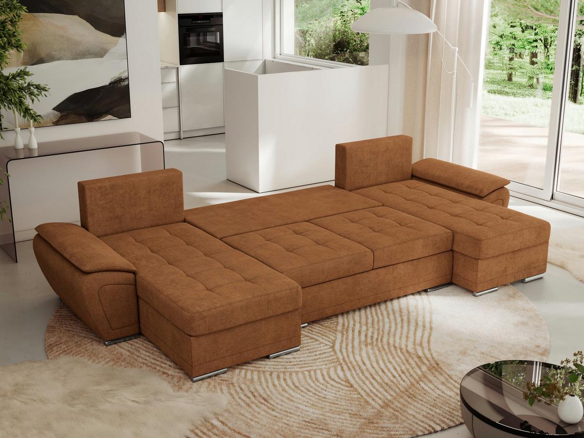 WOHNLANDSCHAFT UMBRIA U Orange Stukture - Orange/Grau, Textil/Metall (336/85/157cm) - MKS