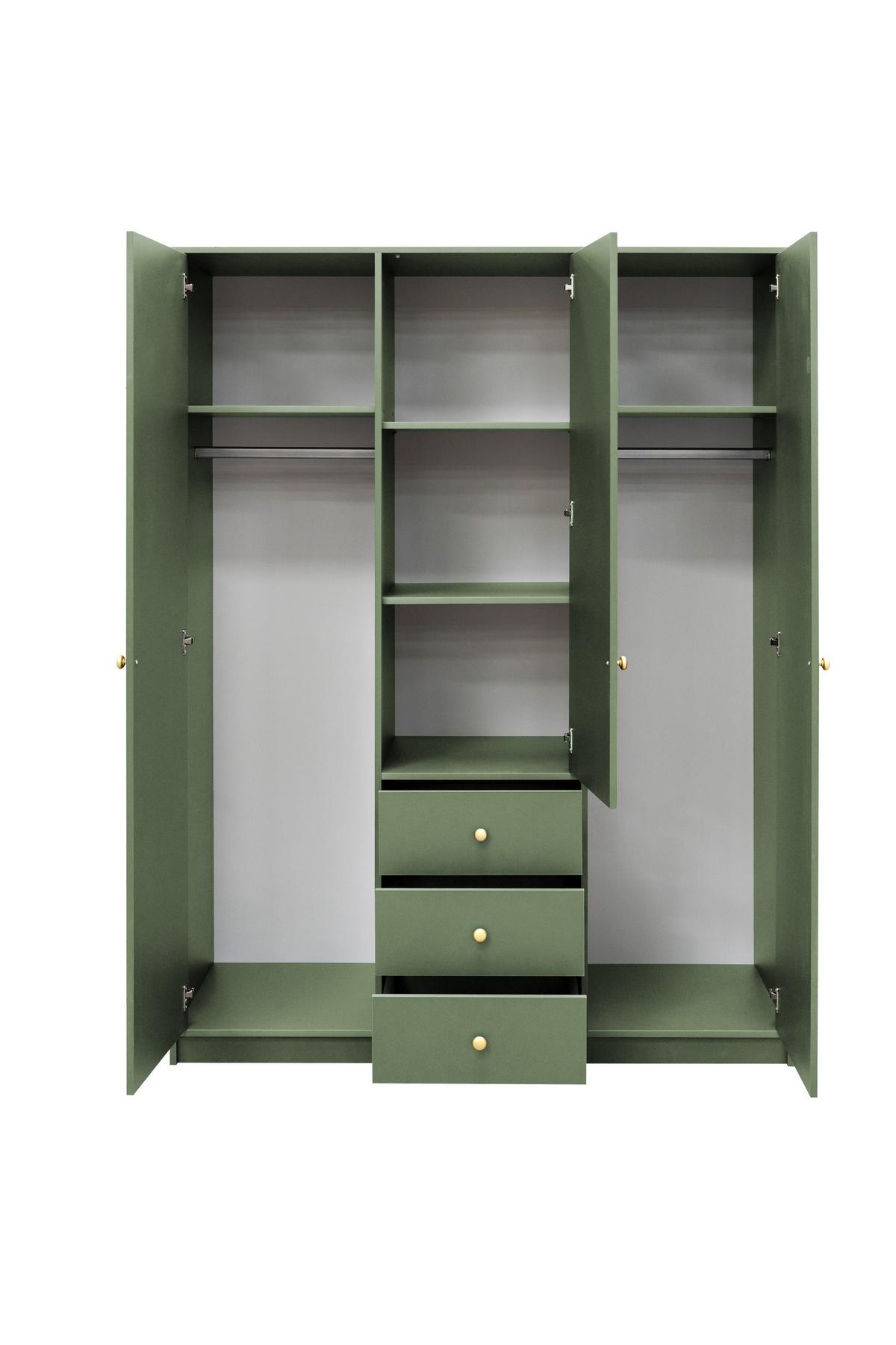 DREHTÜRENSCHRANK GALIO 149/200/57,5 cm 3-türig mit Spiegel Grün - Grün, Holzwerkstoff (149/200/57.5cm) - MASSENO