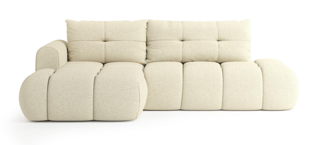 ECKSOFA FLUMA L-S Creme Boucle-Stoff mit Schlaffunktion - Creme, Holz (279/158cm) - MASSENO