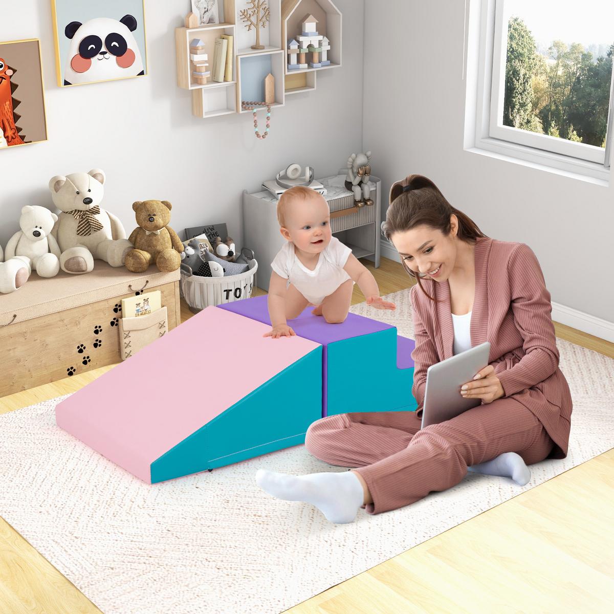 SOFTBAUSTEINE Lila(2er-Set) - Violett, Kunststoff (100/25/50cm) - COSTWAY