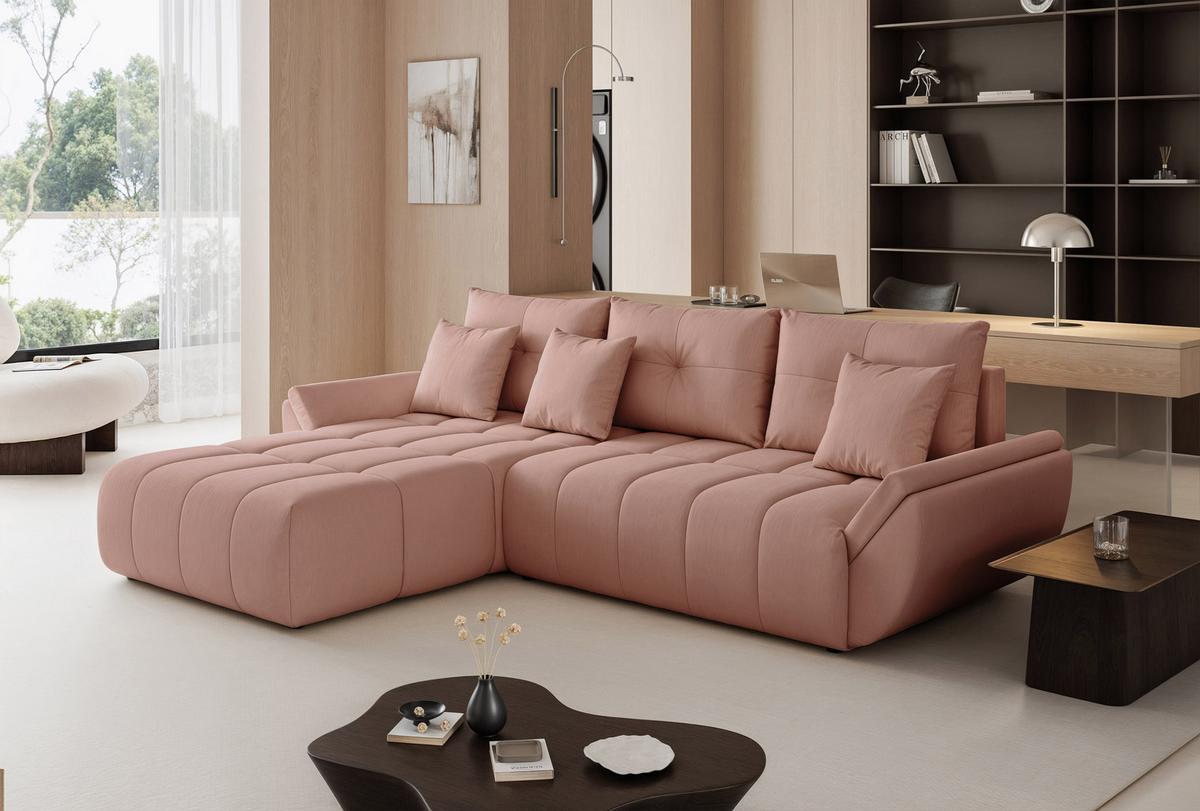 ECKSOFA ARO mit Schlaffunktion und Bettkasten Rosa - Schwarz/Rosa, Kunststoff/Textil (280/190cm) - Idohome