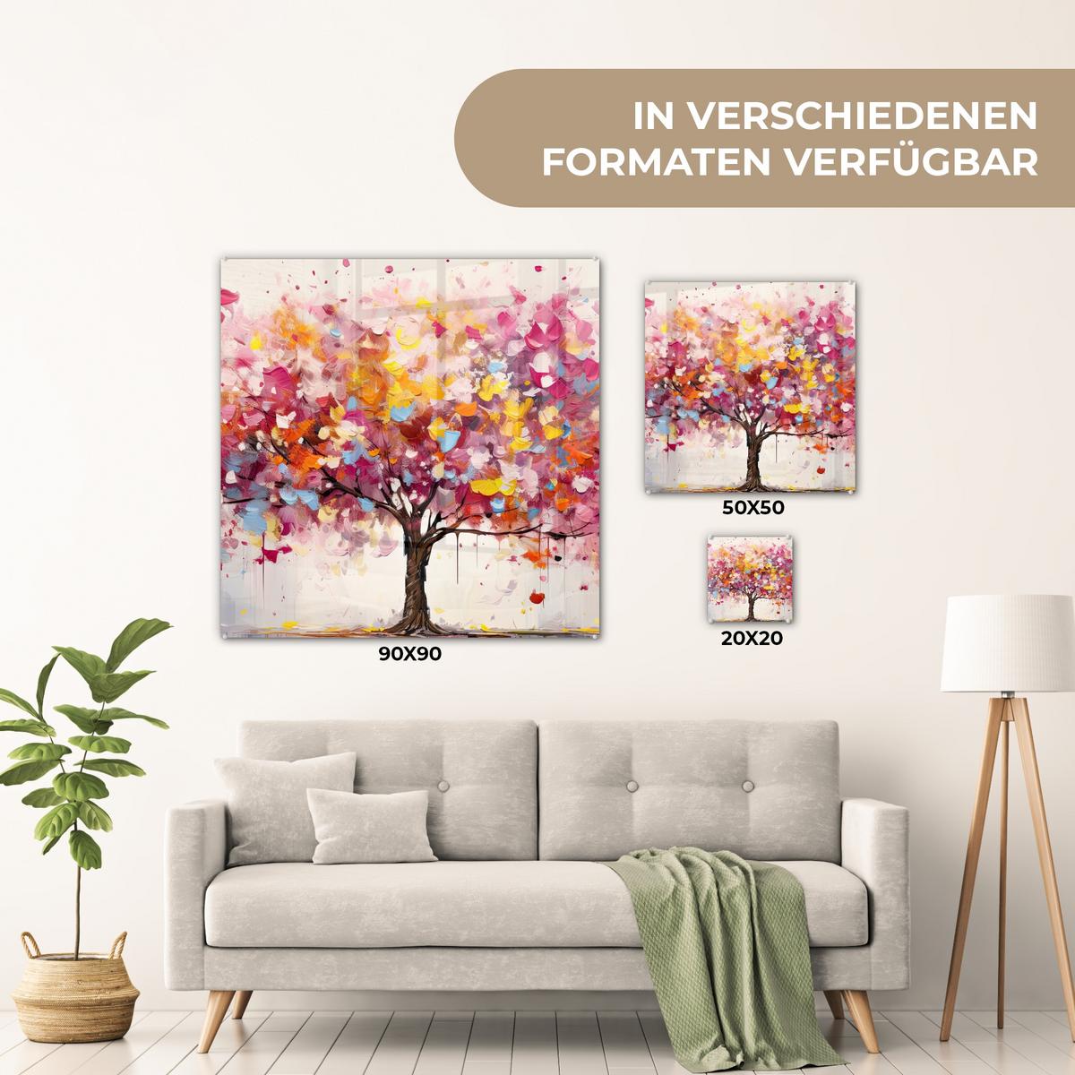 ACRYLGLASBILD Aquarell - Baum - Kunst - Abstrakt 50x50 cm - Multicolor, Glas (50/50cm) - MuchoWow