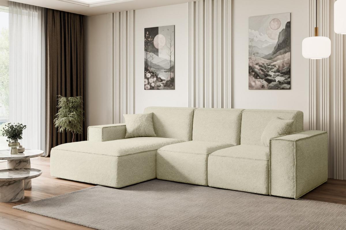 ECKSOFA Ottomane Links SERRA-L - 266x169x80 cm Beige Bouclé - Beige/Schwarz, Holzwerkstoff/Kunststoff (165/266cm) - ALTDECOR