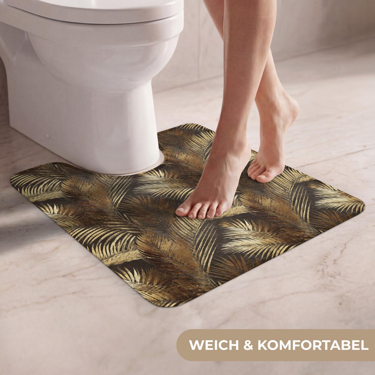 WC-VORLEGER Tropisch - Blätter - Gold Toilettenvorleger 55x60 cm - Goldfarben, Textil (55/1cm) - OnlyWow
