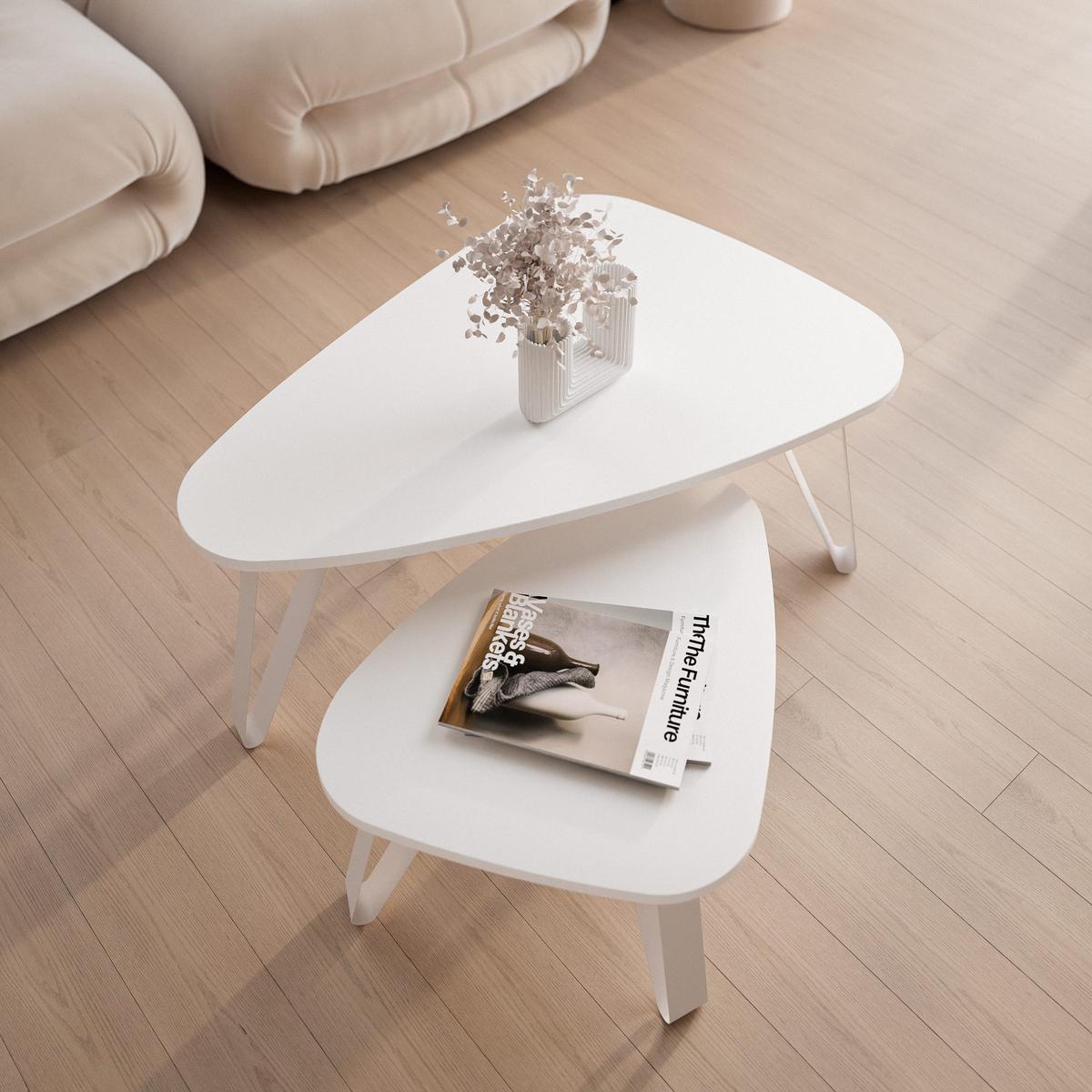 SATZTISCH NOA Stahlgestell, Freiform, Kaschmir / Arktisweiß - Kaschmir/Weiß, Holzwerkstoff/Metall (94/60/42cm) - Idohome