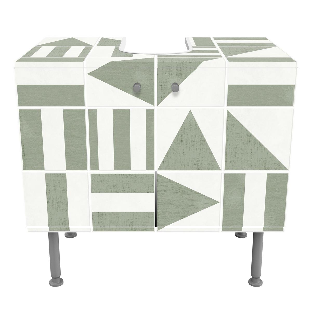 WASCHBECKENUNTERSCHRANK Fliesen mit geometrischen Formen Grün Shabby 60/55/35 cm - Grün, Holzwerkstoff (60/55/35cm) - Bilderwelten
