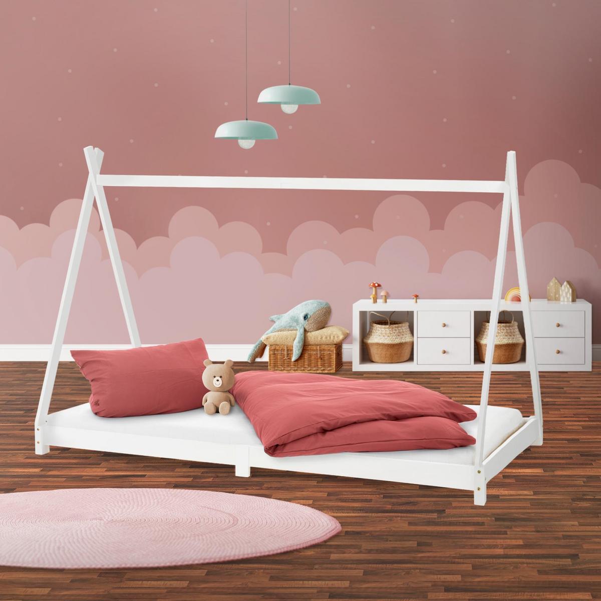 KINDERBETT Tipi mit Matratze 90x200 cm Weiß - Weiß, Holz (90/200cm) - ML-DESIGN