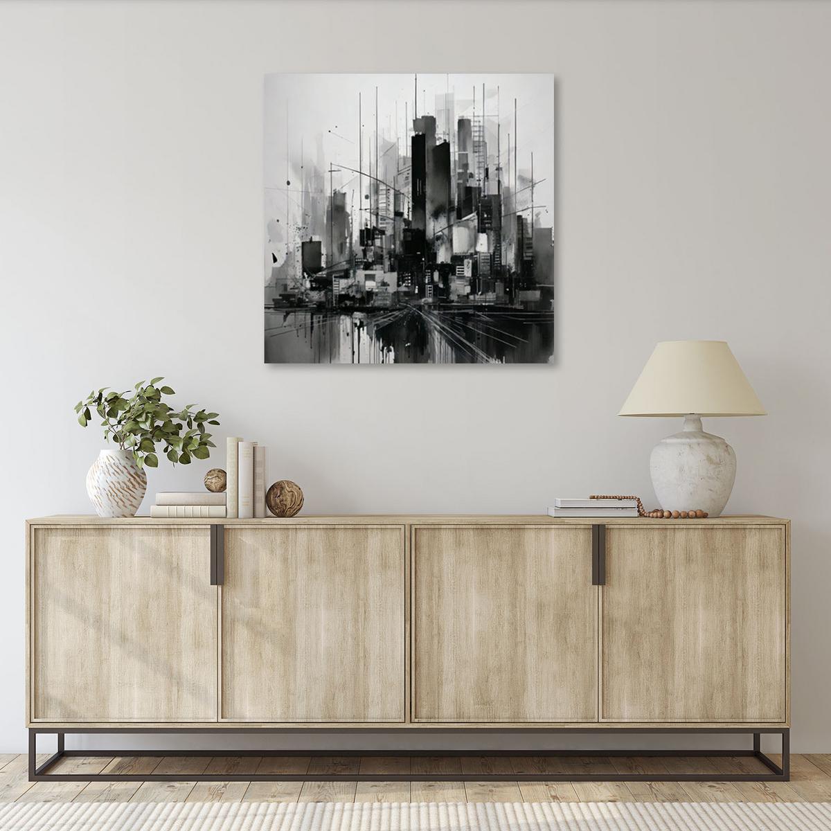 LEINWANDBILD Stadt Abstraktion Grau Modern 60x60cm - Schwarz, Textil (60/60cm) - Feeby