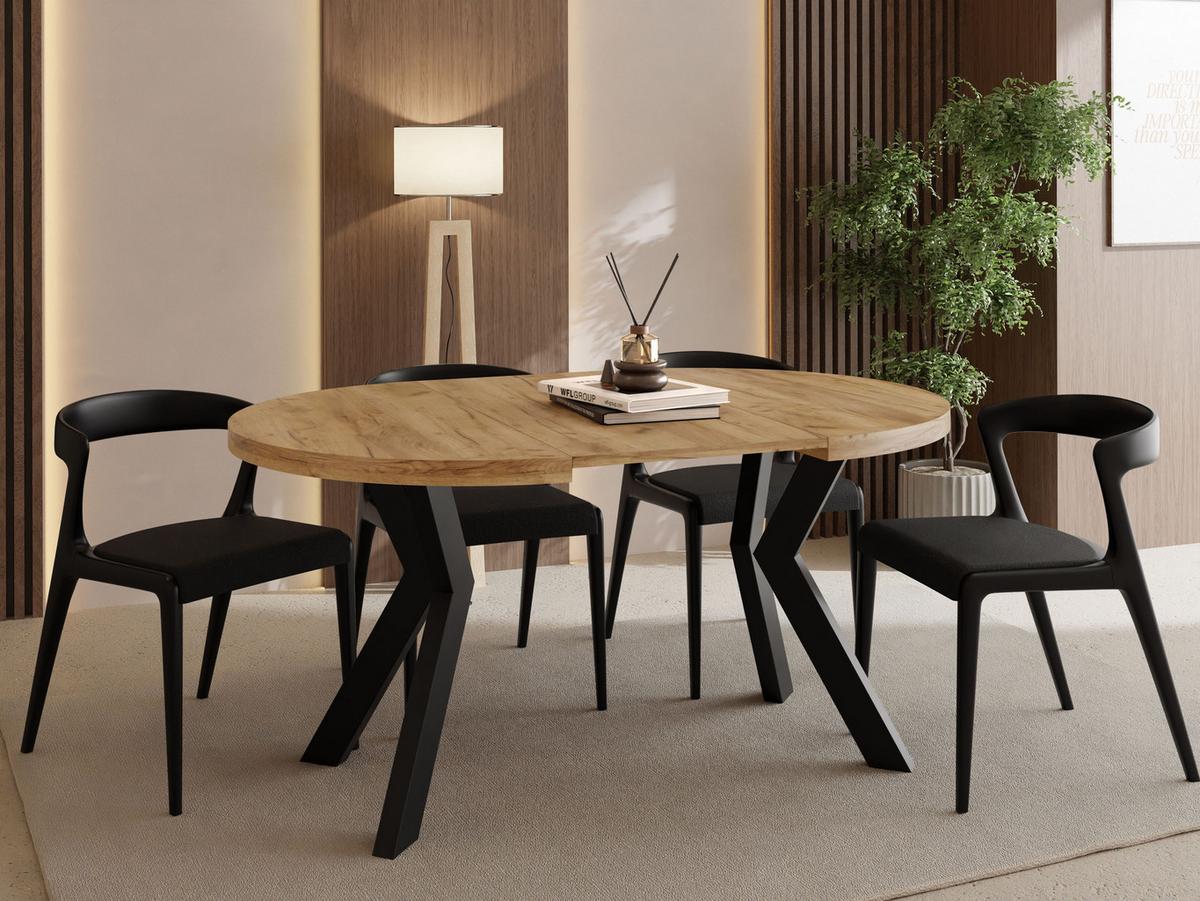 ESSTISCH Savio rund ausziehbar verlängerbar, Eiche Braun 80-130/80/77 cm - Eiche Wotan/Schwarz, Holz/Holzwerkstoff (80/130/77cm) - WFL GROUP