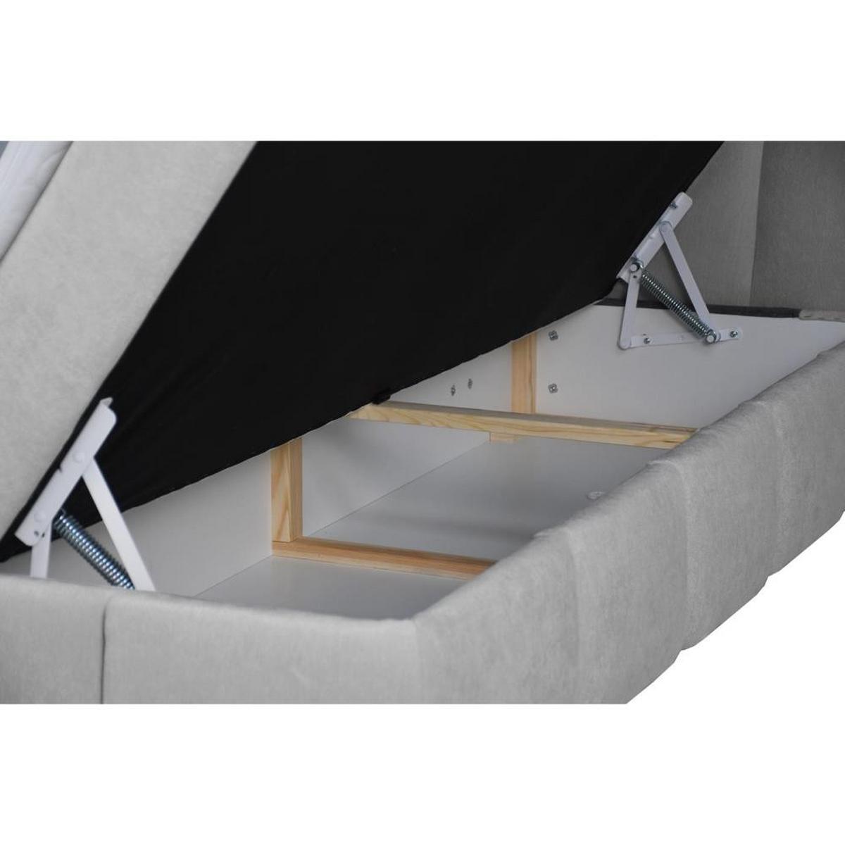 BOXBETT Solido mit Bettkasten 140x200 cm hellgrau - Hellgrau/Schwarz, Textil/Metall (140/200cm) - Beautysofa