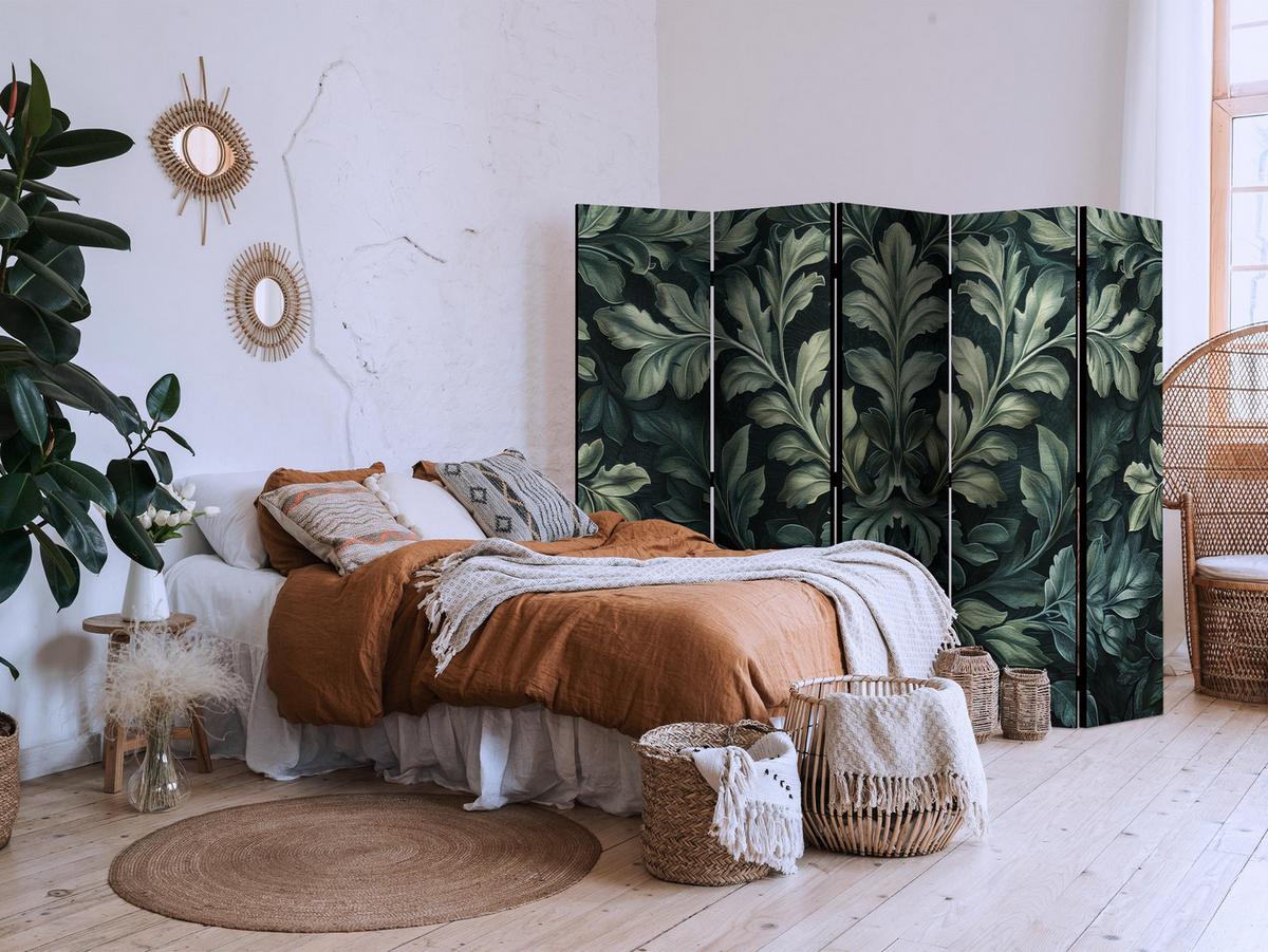 PARAVENT 5-tlg 225x172 cm Grüne Blätter - Grün, Holz/Textil (225/172/3cm) - Muralo