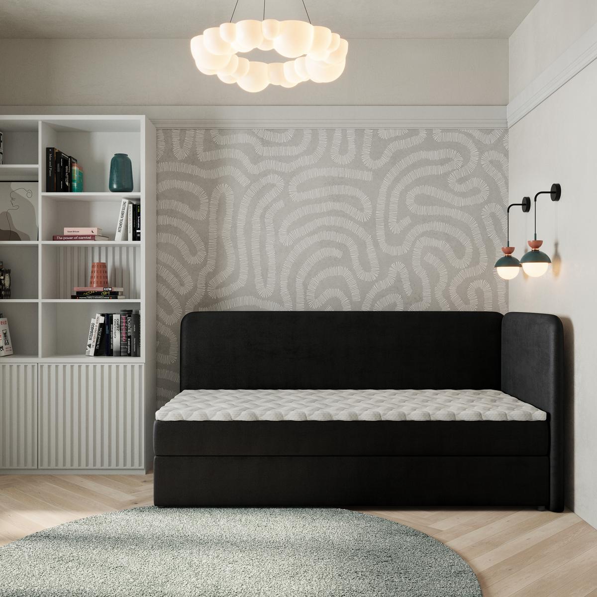 BOXBETT GINA 80x200 cm mit Matratze und Topper, H2+H3 - Schwarz - Schwarz, Holz (80/200cm) - MASSENO
