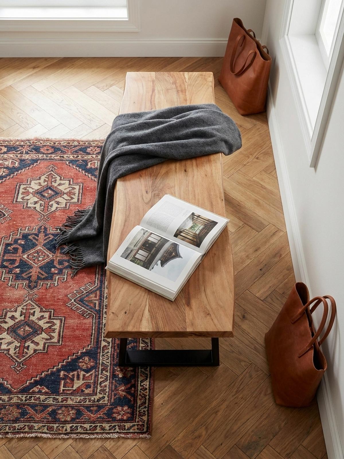 GARDEROBENBANK Massivholz Metall Baumkante, Akazie-Schwarz 120x40x46 cm - Schwarz/Braun, Holz/Metall (120/46/40cm) - KADIMA DESIGN
