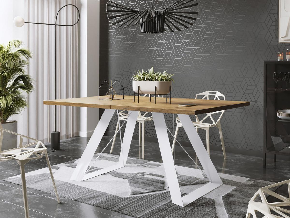 ESSTISCH Colter Weiß rechteckig ausziehbar, Lancelot Eiche 140-240/80/76 cm - Eichefarben/Weiß, Holzwerkstoff/Metall (80/240/76cm) - WFL GROUP