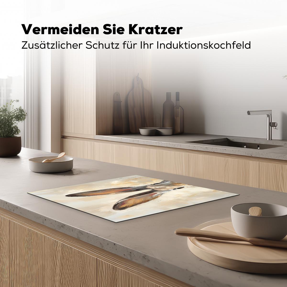 HERDABDECKPLATTE Hase - Ohren - Braun Ceranfeldabdeckung 59x52 cm - Beige, Kunststoff (59/52/0.2cm) - MuchoWow