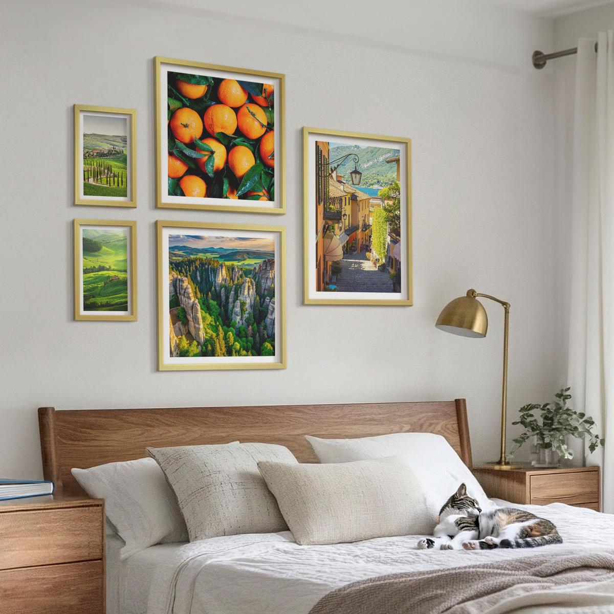 BILDER SET 5er Set - 50x50 cm & 20x30 cm & 40x60 cm Goldrahmen - Italienische Landschaft Orangen Natur - Goldfarben, Kunststoff (40/60cm) - TULUP
