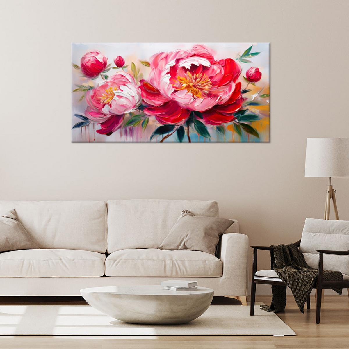 WANDBILD blühende rosa pfingstrosen - Pink, Textil (80/40cm) - Feeby