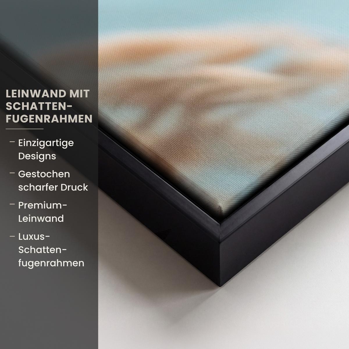 LEINWAND Bilder mit Rahmen - Ziergras - Wind - Hellbraun - 90x60 - Hellblau, Textil (90/60cm) - MuchoWow