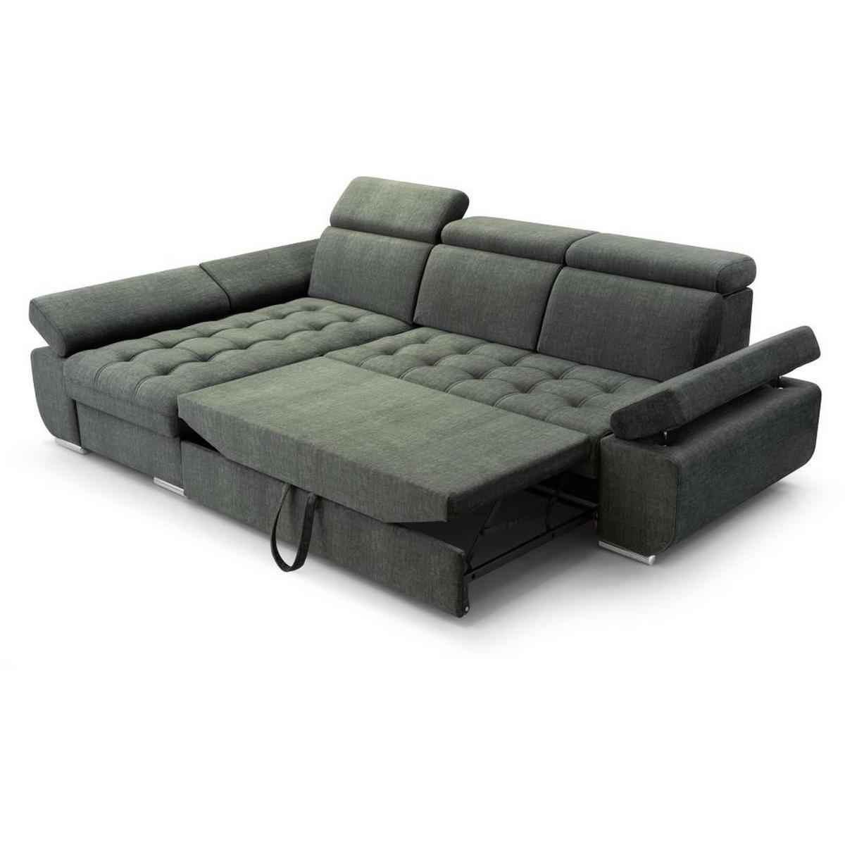 ECKSCHLAFSOFA Bianca dunkelgrün links - Chromfarben/Dunkelgrün, Textil (264/165cm) - Beautysofa