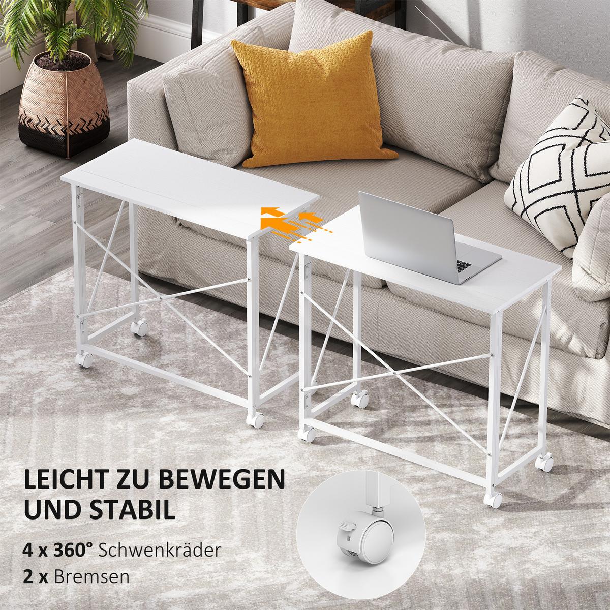 SCHREIBTISCH aus MDF Stahl Weiß - Weiß, Holzwerkstoff (80/40/75cm) - HOMCOM