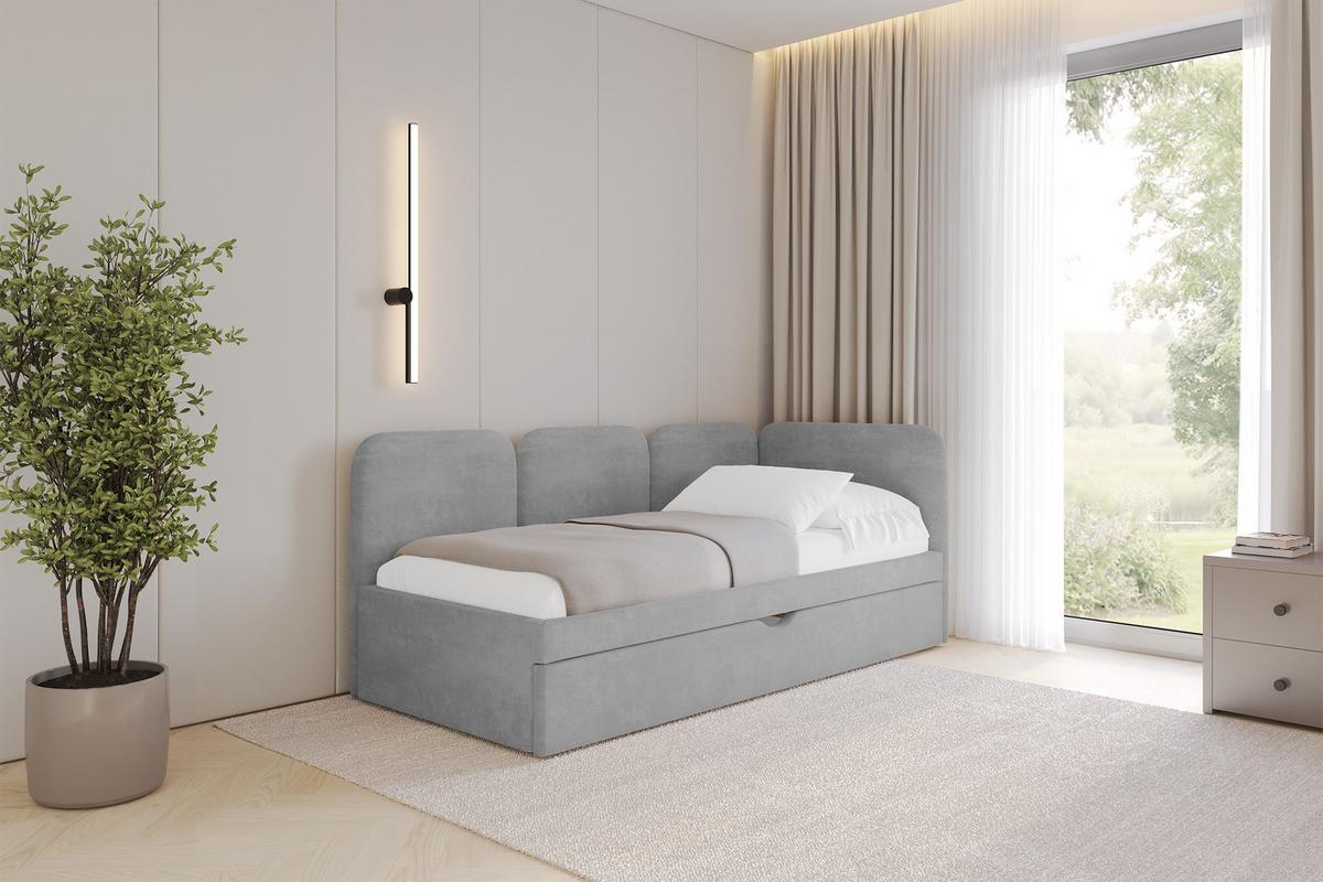 EINZELLBETT Jugendbett mit Bettkasten, Links - ALVY 100x200 Grau - Hellgrau, Holzwerkstoff/Textil (100/200cm) - ALTDECOR