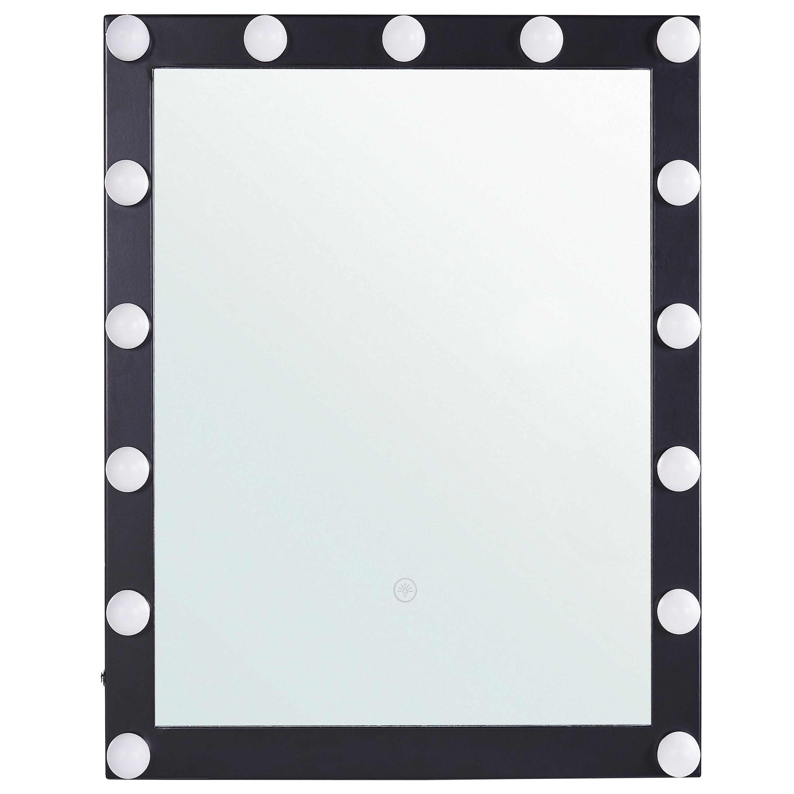 BADSPIEGEL mit LED-Beleuchtung Schwarz rechteckig 50/60 cm Odenas - Schwarz, Metall (50/60/2cm) - Beliani